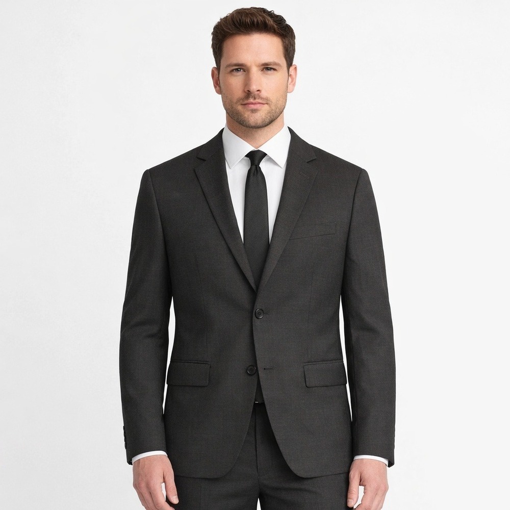 Theory Men's 38R Blazer Charcoal Gray Virgin Wool Stretch 2-Button Jacket Career